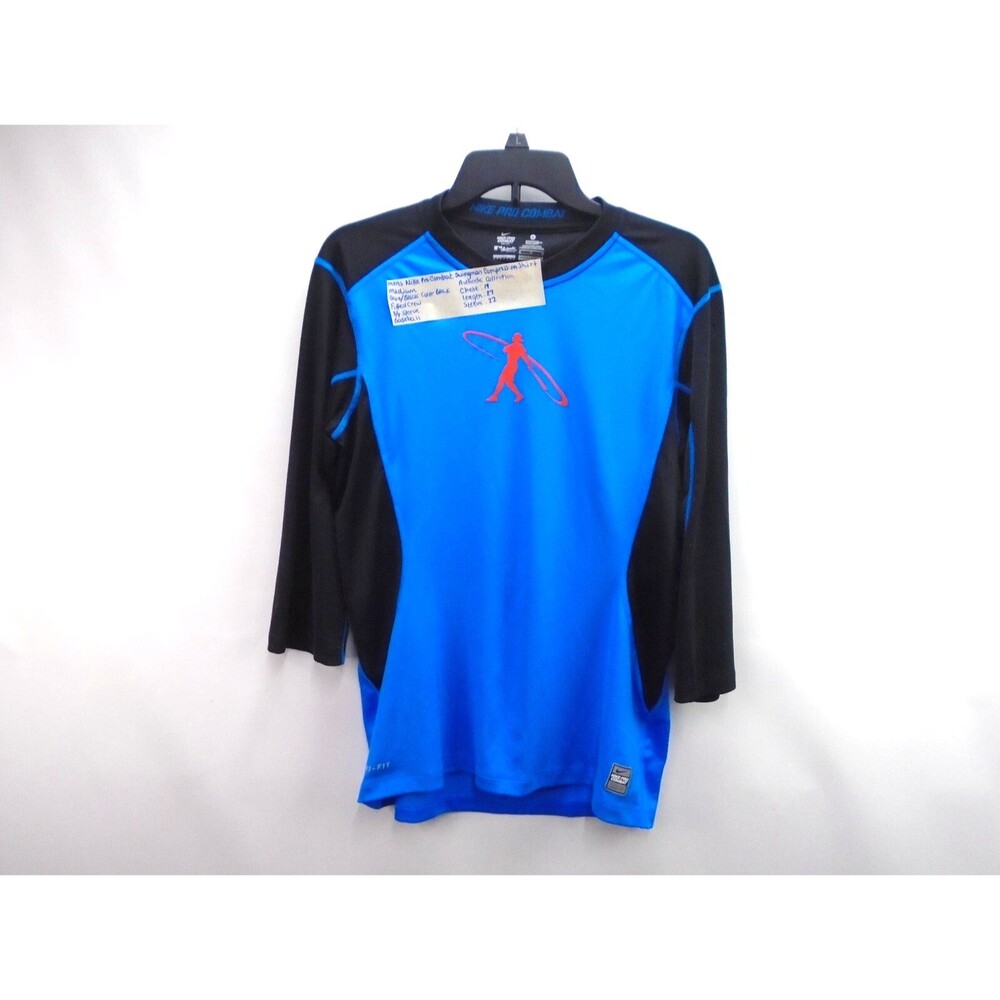 Nike Pro Combat Men's M Compression Shirt Color Block Dri Fit Fitted Blue